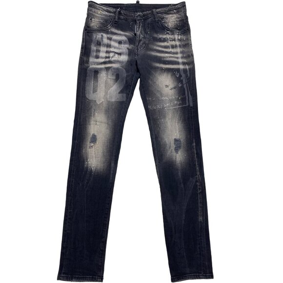 Dsquared2 Dan Caten Distressed Paint Splatter Cool Guy Jeans Black Men's 31x32 - Picture 1 of 9